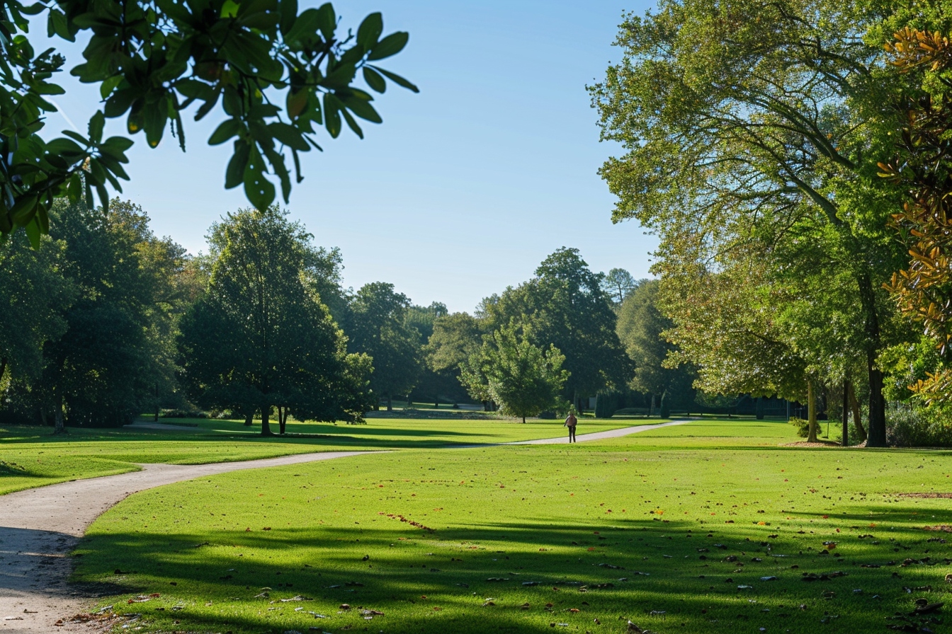 Famille profitant d'une paisible promenade dans un parc verdoyant à Niort, illustrant la transformation des expériences de déménagement par les espaces verts